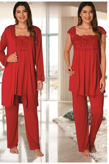 Effort Pijama Effort Women - Cherry Pajamas Set with Dressing Gown for Pregnant and Maternity 2301