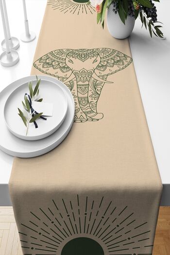 Belle Benoit Covoraș de masă decorativ imprimat digital – 140x40 cm, bej, stil boem, față de masă, rezistent la pete
