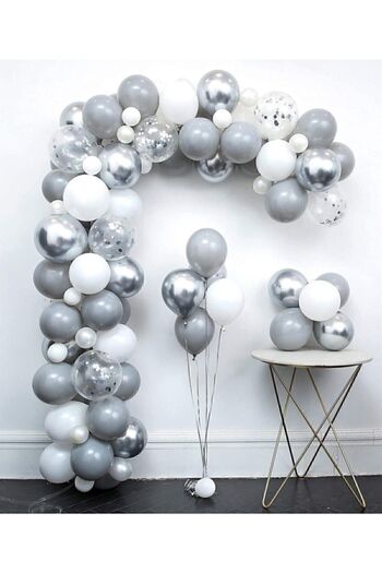 BALON PARTİ Grey-White Silver Balloon Chain Set - New Model 440583