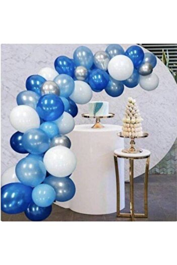 New Eco Elsa Anna Birthday Frozen Blue White Silver Metallic Shiny Balloon 50 Pcs and 2.5 m Balloon Chain