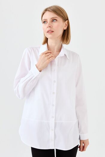 Desen Triko Women's Cotton Shirt with Side Pockets White