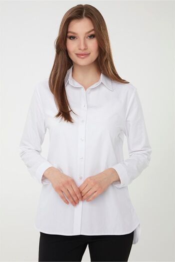 Desen Triko Women's Koton Long Shirt White