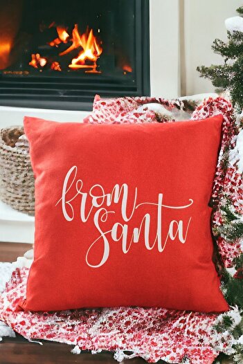 ÖZENEV 43X43 New Year Throw Pillow Cover Red White Happy New Year Santa Claus Written from Santa