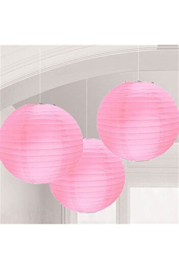 Partioutlet Pink Paper Lantern Ornament 40 cm 3 Pieces
