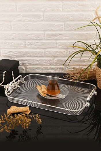 Leila Elisa Transparent Silver Gilded Crystal Tray 40X26,5 cm
