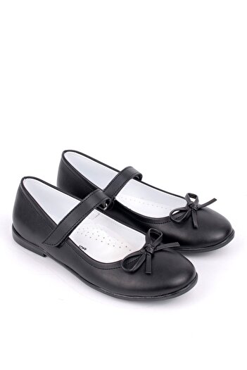 Rıdvan Çelik Bow Girls' Casual and Evening Dress Ballerina Shoes Black Skin