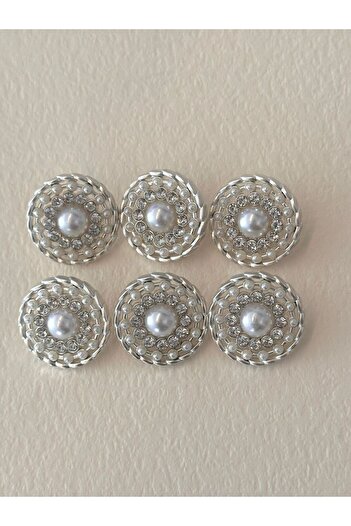 ODDA TASARIM ATÖLYESİ Silver Colored Design Dress and Jacket - Pearl and Crystal Stone Detail, Cuff Length Buttons