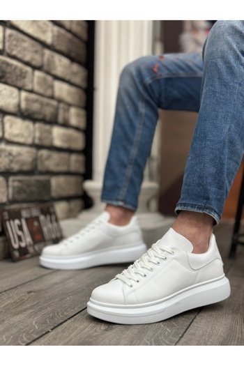 BOA Ba0547 Thick High Sole White Lace-Up Sports Men's Shoes