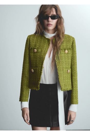 MANGO Woman Jewelled Tweed Jacket with Buttons