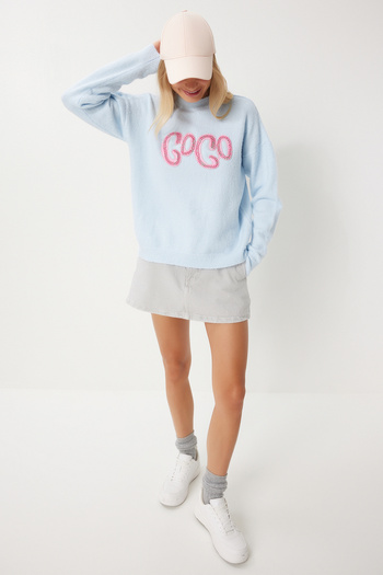 Lovelyİstanbul BABY BLUE LMX0048 - Pulover Tricotaj Brodat Perle