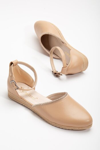 Dilimler Ayakkabı Nude Women's Ballerinas with Flat Face and Slit Model Helmet