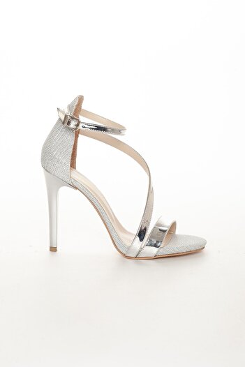 Dilimler Ayakkabı Platform Tekband Silver Women's Heeled Evening Dress Shoes