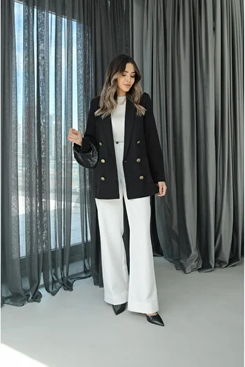 Havoş White Button Palazzo Trousers