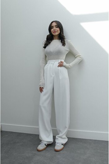 Havoş White Draped Palazzo Trousers