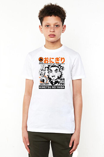 Tshirthane Demon Slayer Anime Super Yummy Λευκό Παιδικό Ποδηλατικό Μπλουζάκι