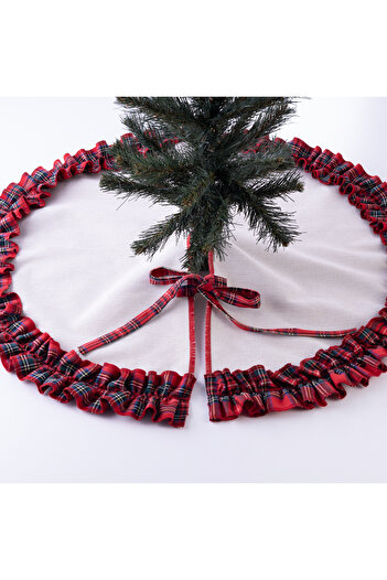 Bimotif 90 cm Frilly Christmas Pine Tree Plaid Cotton and Natural