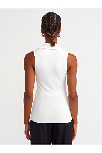 Dilvin 20865 Ecru Sleeveless and Gathered Shirt