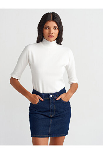 Dilvin 80570 Yıkamalı Denim Mini Etek-lacivert