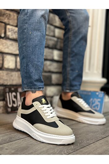 BOA BOA BA0327 - Gray Black Thick High Sole Lace-Up Men's Sports Shoes