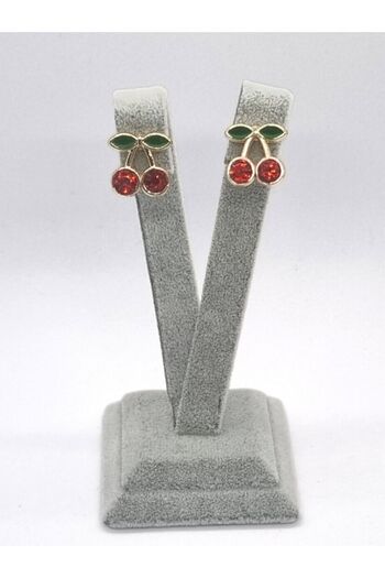 JEWELRY Gold Colored Cherry Earrings with Cute Figures for Women and Children - Stone Detailed