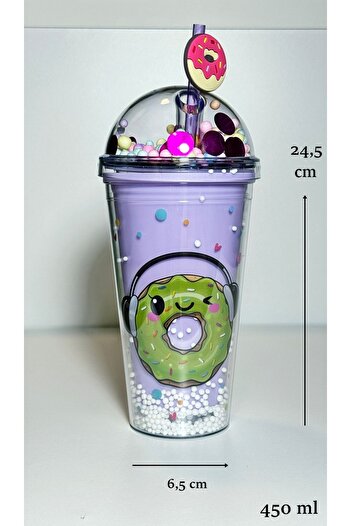 Bonjour 450 ml Mica Water Bottle with Led Light and Drinking Straw - Double Layer Figure