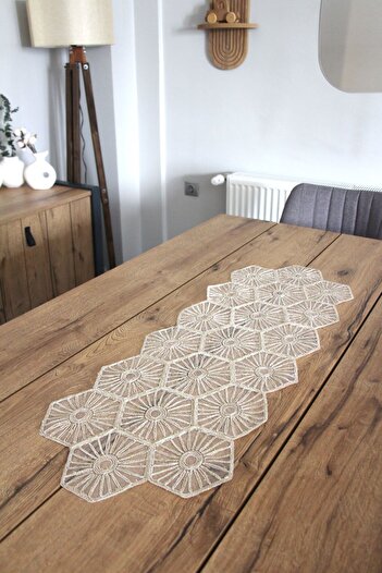 DDHOME 2004-Altigen Glitter Lace Fiskos Table Runner - Knitted Detail, 100X35 cm