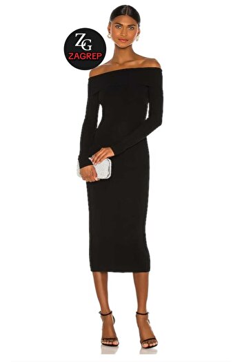 Zagrep Black Silk Midi Dress - Degaje Collar and Lined