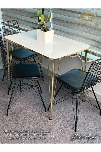 BY HAKAN AŞKIN Gold Metal Ayaklı 60x90 Cm (TEK MASA) Parlak Beyaz GOLD 2025 Mutfak - Balkon - Çalışma Masası