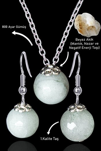 Erilsa White Agate Stone Globe Model Necklace and Earring Set - Silver Apparatus