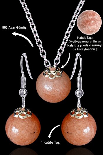 Erilsa Calcite Stone Globe Model Necklace and Earring Set - Certified with Silver Apparatus