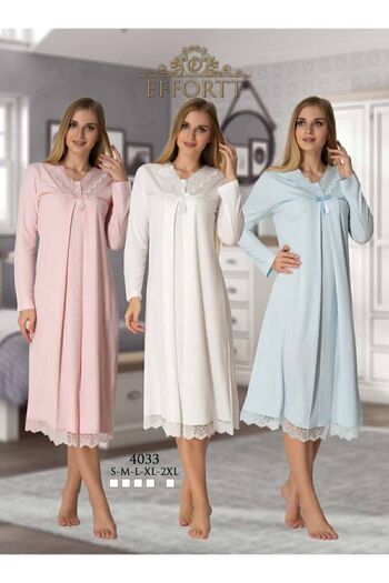 Effortt Maternity Nightgown Set with Lace Skirt White