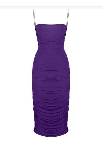 Zagrep Purple Draped Gathered Lined Zippered Women's Midi Dress