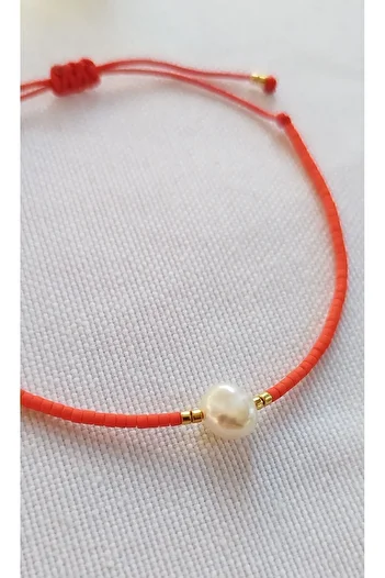 Bella Sera Studio Miyuki Array - Real Freshwater Pearl Bracelet with Red Minimal Design (Olive Tree Bracelet)
