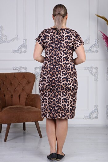 KARAMEŞE MİCRO LİKRALI ELBİSE LEOPAR DESEN 1711-47