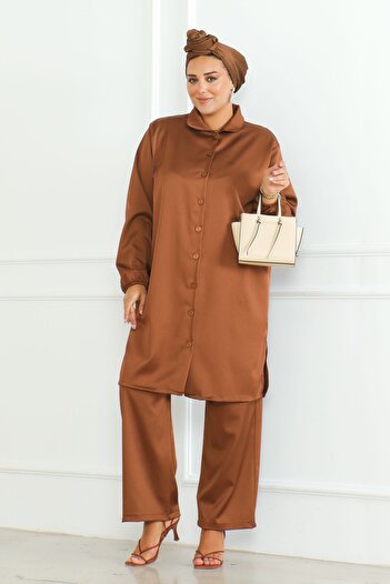 MAY MARA Plus Size Woven Shirt and Slit Long Tunic Pants Set