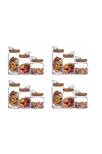 Paşabahçe Woody Bamboo Jar with Lid 12 Piece Dowry Set