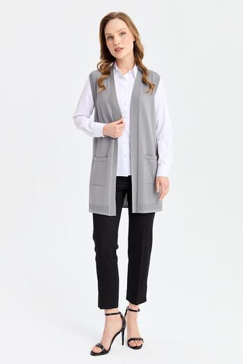 Desen Triko Women's Back and Skirt Openwork Thin Knitwear Vest Smoked