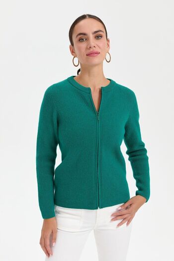 Desen Triko Women's Wool Cardigan - Zero Collar, Seamless and Zippered B.c. Head