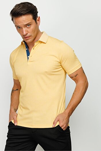 Desen Triko Men's Polo Neck T-shirt Yellow