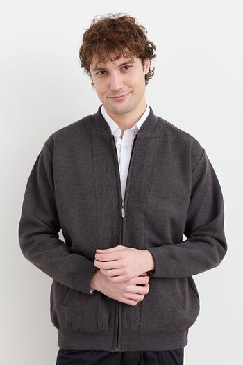 Desen Triko Men's Judge Collar Steel Knit Lined Wool Coat Gray