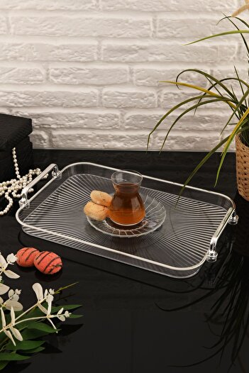 Leila Elisa Transparent Silver Gilded Crystal Tray 40X26,5 cm