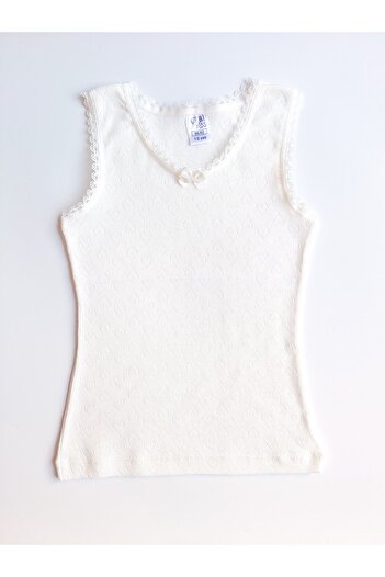 ÇebiKids Girl's 100% Cotton Ecru/Retro Jacquard Thick Strap Undershirt 3-pack