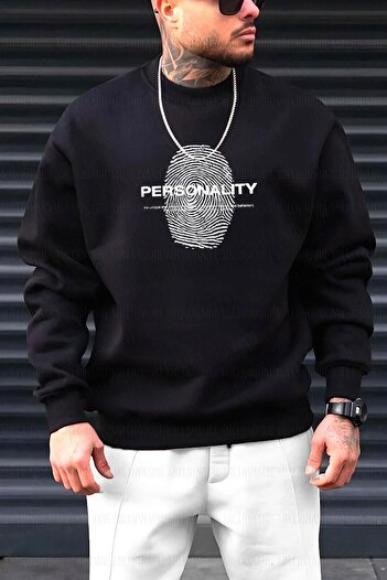 Millionaire Μαύρο ανδρικό φούτερ Fleece - 0 Crew Neck, Oversized Cut, Personality Printed