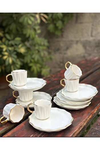 Carmen Soft Yenimodel 6-Piece Grazia Special Series Coffee Cup Set with Presentation Plate White