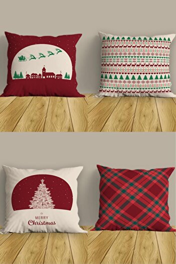 Belle Benoit Set of 4 Double-Sided Digital Printed New Year Themed Pillow Cases Throw Pillow Set – Zippered, 43X43 cm