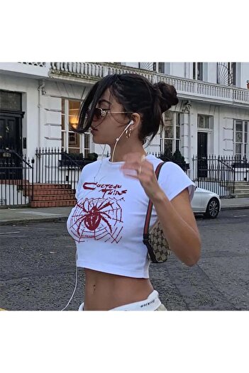 fablair White Crop Top - Spider Printed