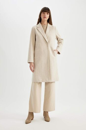 DeFacto Long Stamp Coat Regular Fit Double Breasted Lapel Snap Closure with Pockets A1090Ax24Au