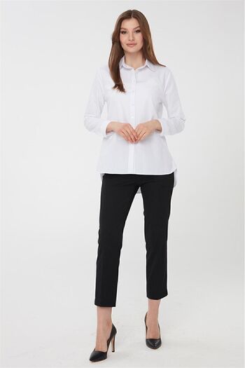 Desen Triko Women's Koton Long Shirt White