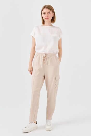 Desen Triko Women's Knitwear Stone Printed Trousers Beige