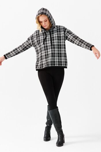 Desen Triko Women's Hooded Checkered Short Sweater Black